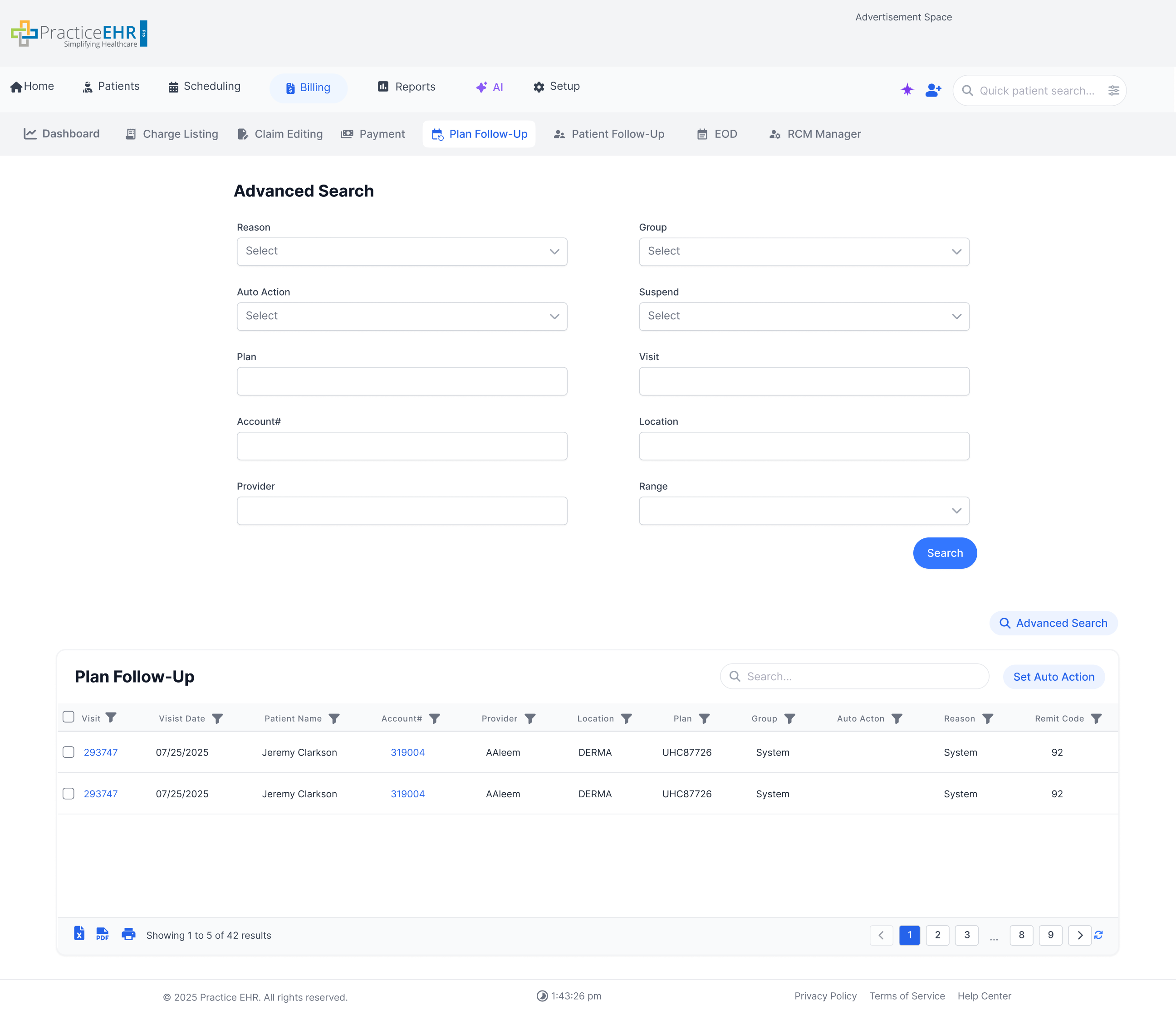 Optional auto-search advanced search screenshot